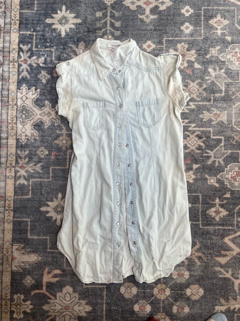 Forever 21 Light Blue Denim Button-Front Dress